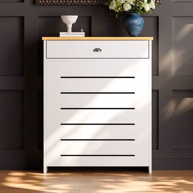 Temprazo Modern Lacquered MDF Radiator Cover with Drawers in Beige, W/D/H: 1500 x 78 x 78 cm