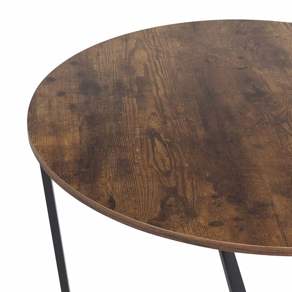 Wyld and Coco Round Coffee Table, Brown MDF Top with Black Metal Legs, Diameter: 80 cm, Height: 47 cm – 3