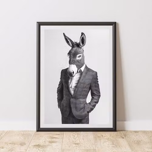 60 SECOND MAKEOVER Donkey Wearing A Suit Illustration Paper Poster, A4