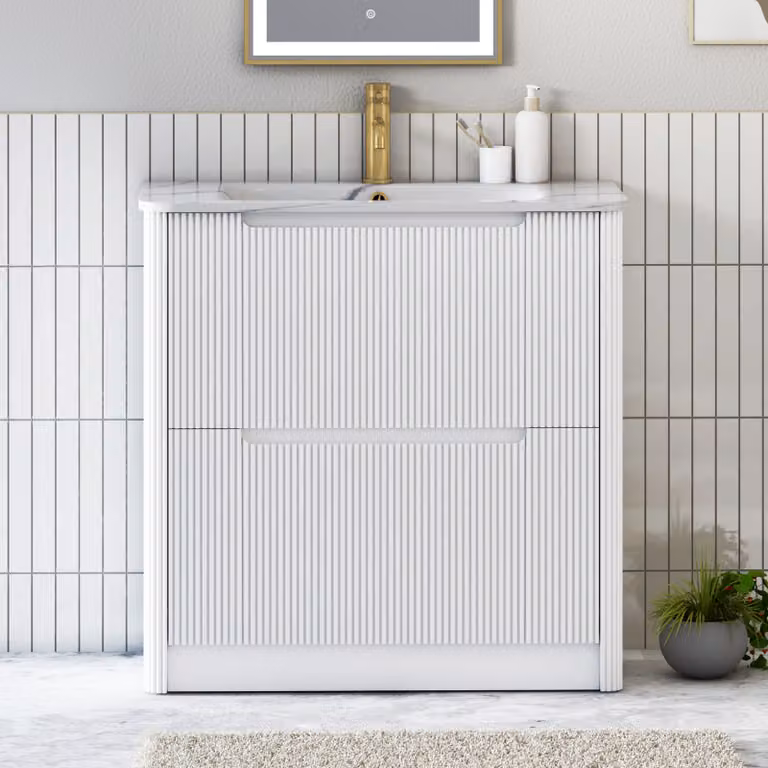 Royal Bathrooms Avenza 800mm Matt White Floor Standing 2 Drawer Vanity Unit with Carrara White Basin