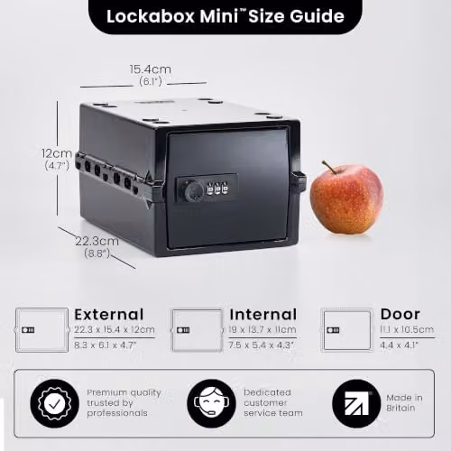 Lockabox Mini Small Lockable Storage Box with Combination Lock, Black, W/D/H: 22.3 x 15.4 x 12 cm – 2