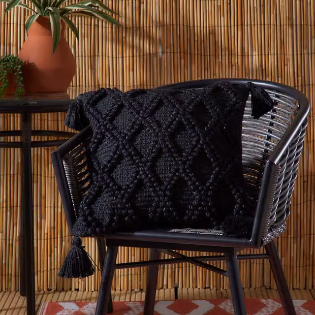 Drift Home Alda Outdoor Filled Square Cushion, Black, W/D/H: 43 x 43 x 43 cm