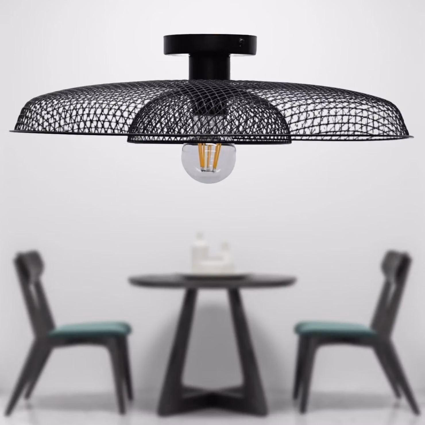 First Choice Lighting Cassidy Set of 2 Black Metal Wire Layered Flush Ceiling Lights – 4