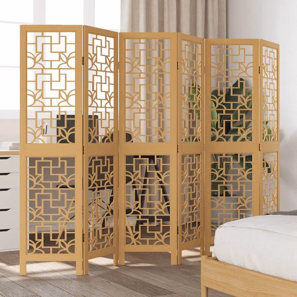 Berkfield Home 6 Panel Brown Solid Wood Paulownia Room Divider – 2