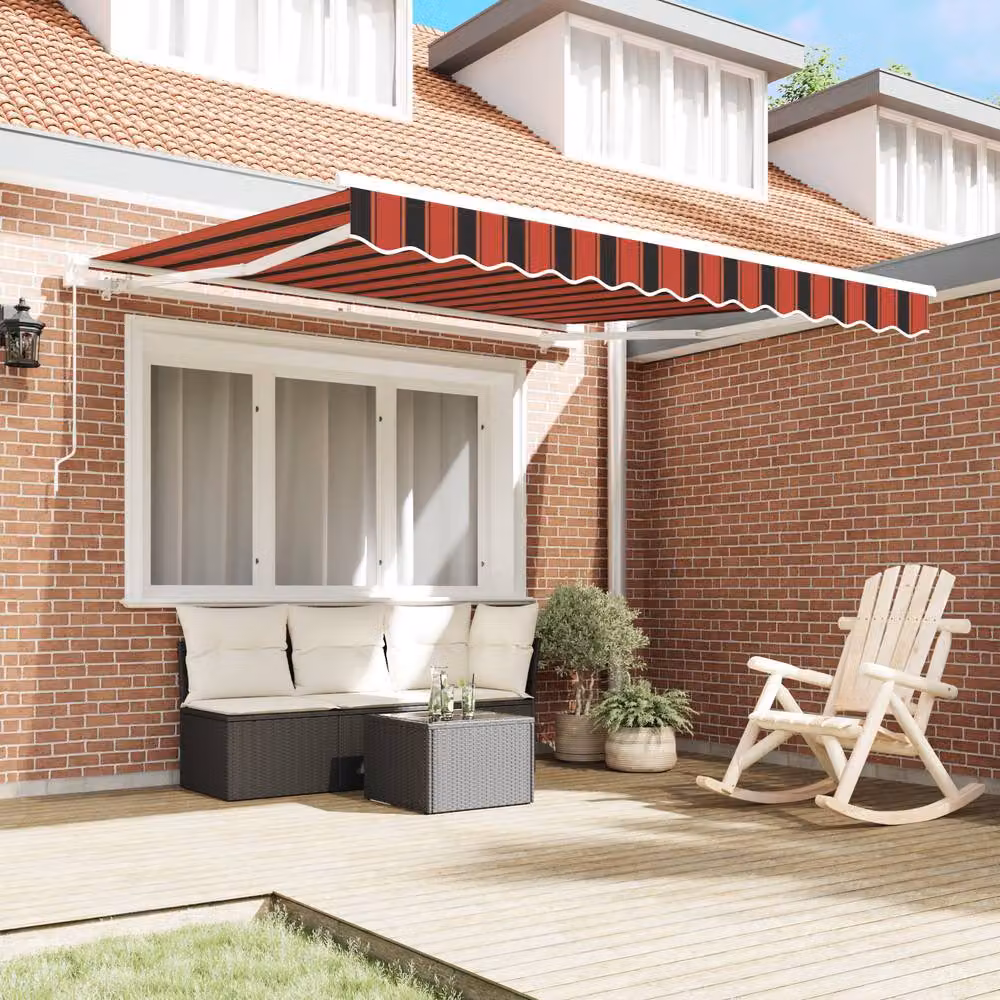 Berkfield Home Manual Retractable Folding Arm Awning in Orange, Brown and Red Striped Polyester, W: 300 cm, D: 250 cm – 3