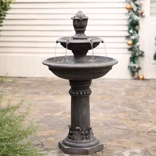 Serenity Two Tier Cascading Water Fountain in Grey, Classic Stone Design, Height: 96 cm – 2
