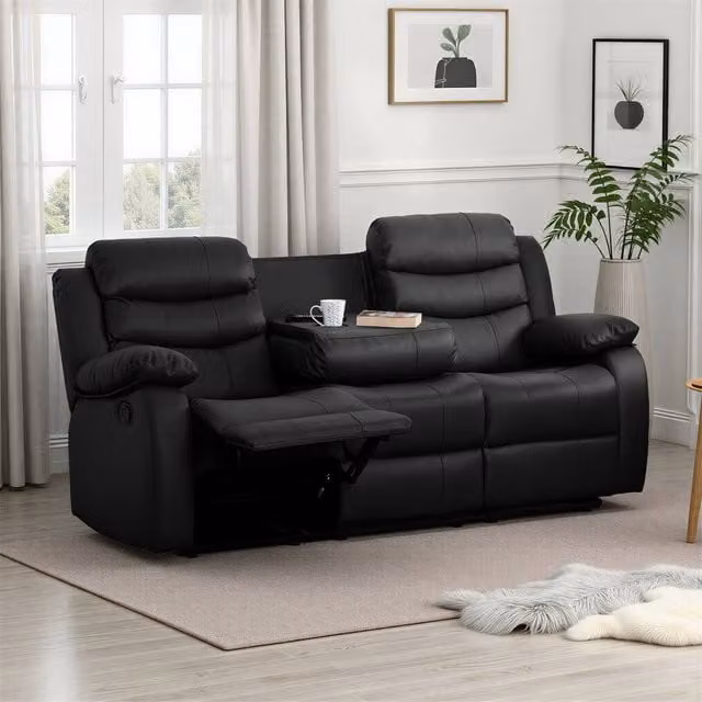 Seconique Roma 3 Seater Recliner Sofa in Black Synthetic Leather – 1
