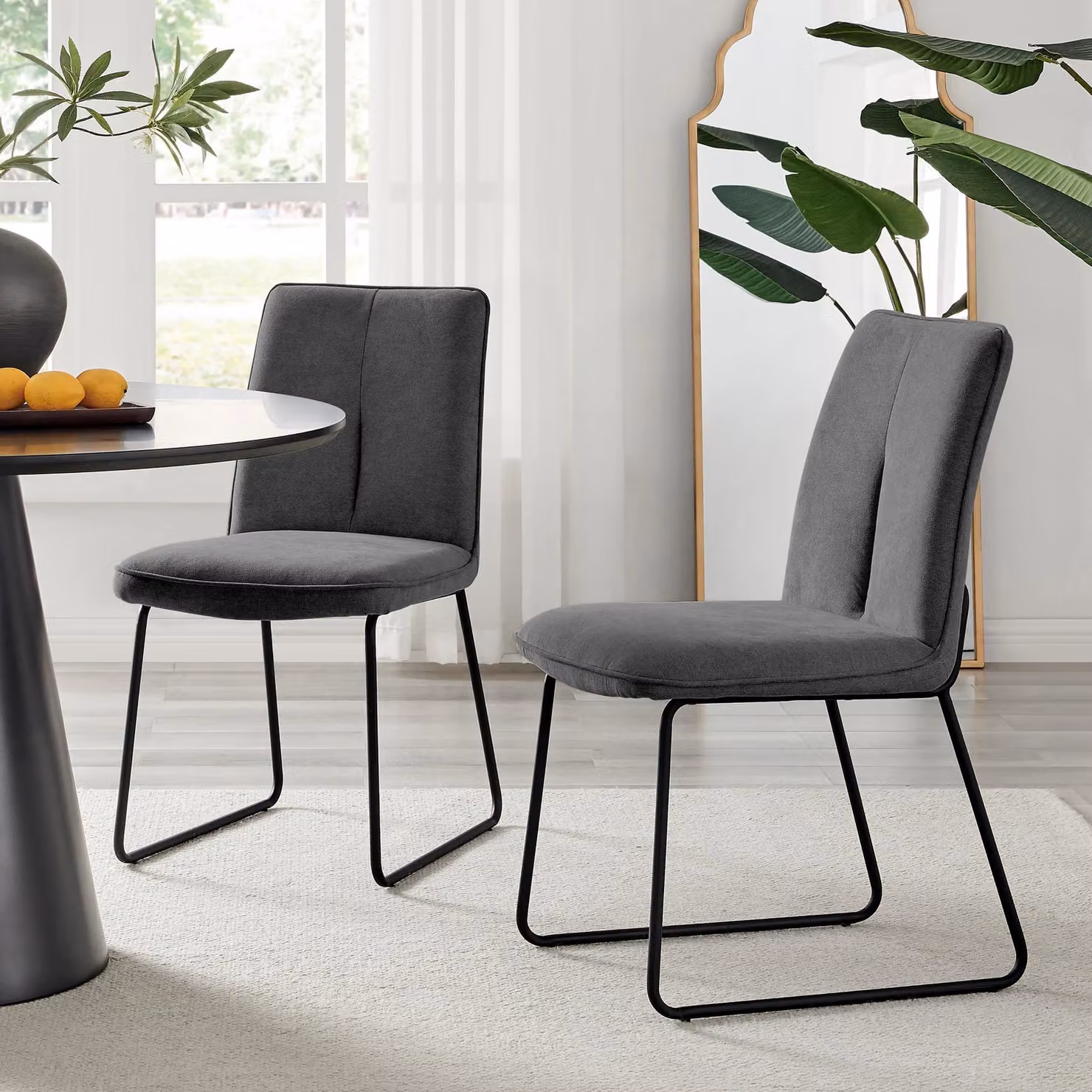 FurnitureboxUK Penrose Black Round Dining Table and 4 Halleyy Dark Grey Chairs – 3