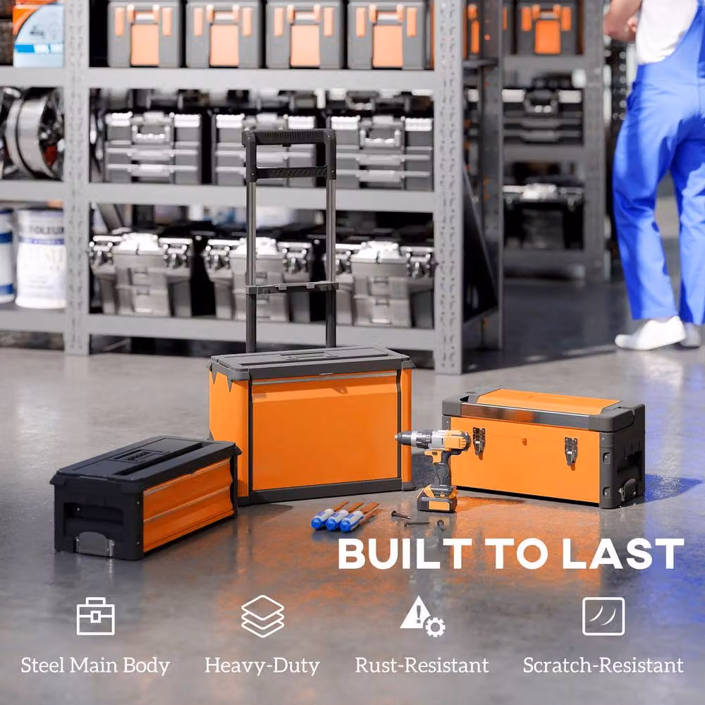 STILVORA Stackable Rolling Toolbox Organiser Set with Inserts, Orange – 7