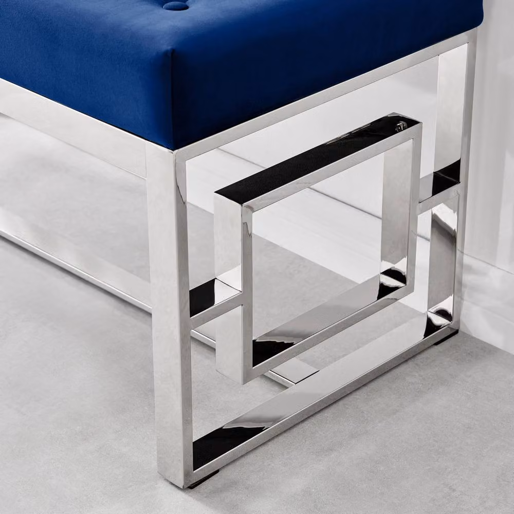 FurnitureboxUK Cambridge Modern Navy Blue Velvet and Silver Metal Bench – 4