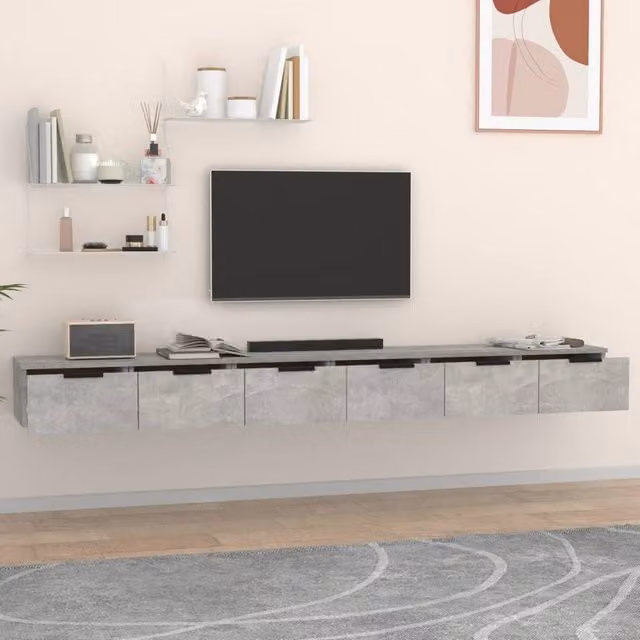 Berkfield Home Wall Mounted Cabinets, 2 Piece, Concrete Grey, W/D/H: 102 x 30 x 20 cm – 1
