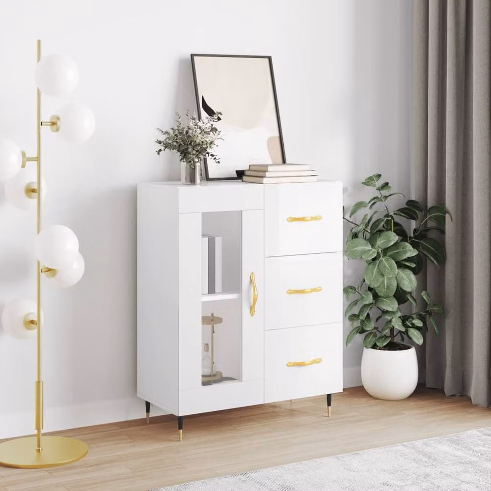 Berkfield Home Modern High Gloss White Sideboard W: 69.5 cm, D: 34 cm, H: 90 cm – 2