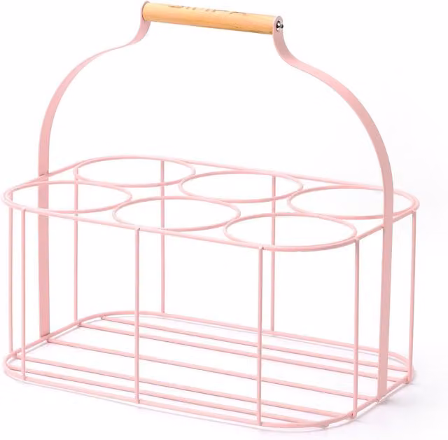 Simpa Metal Wire 6 Bottle Beverage Carrier Holder Caddy with Handle in Matt Pink – 1