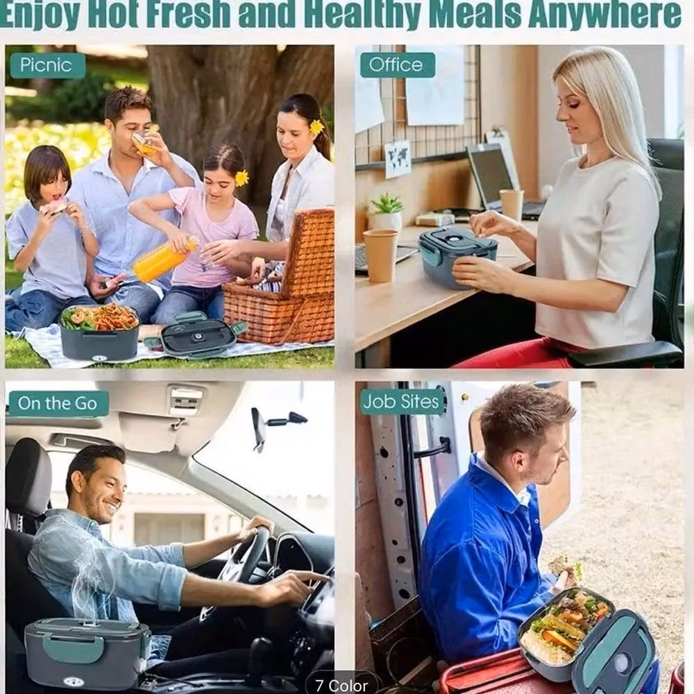 FLAVORA 7-in-1 Portable Electric Heated Lunch Box with Keep Warm Function, Grey, 1.5L – 4