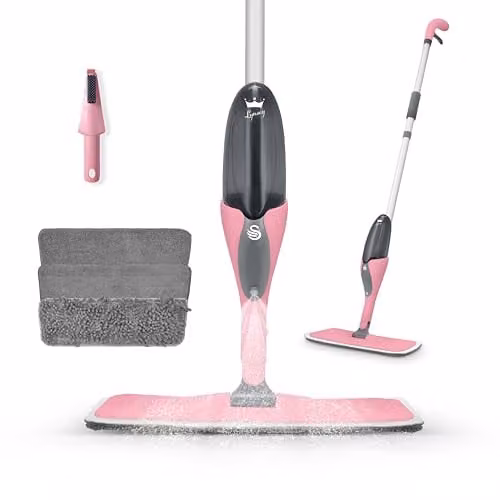Swan x Lynsey TV Queen of Clean Spray Mop with 500ml Anti-Leak Bottle and Microfibre Pads, Pink, SWFC1000QOCN