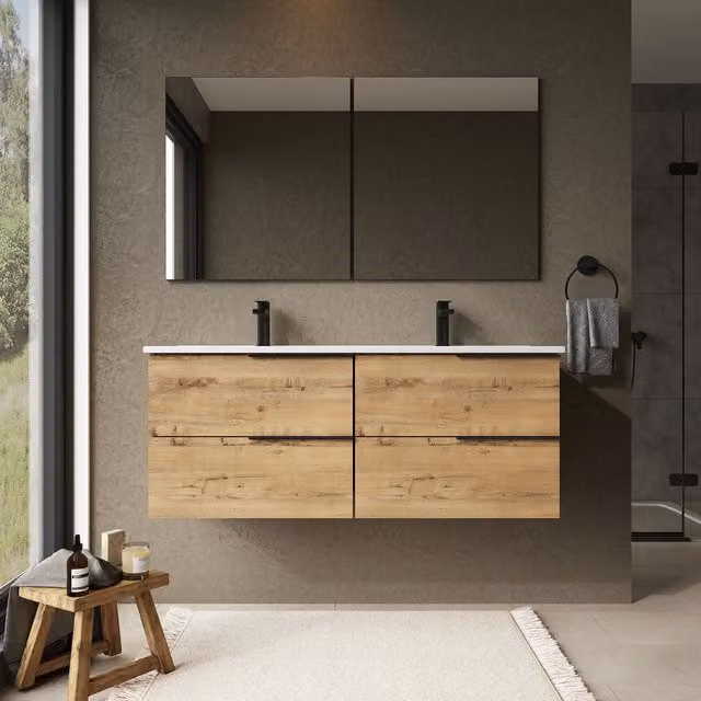 Banyetti Celtic 1200mm Wall Hung Bathroom Vanity Unit with Lira Basin in Ostippo Oak Light Oak, W/D/H: 120 x 45 x 48 cm – 1