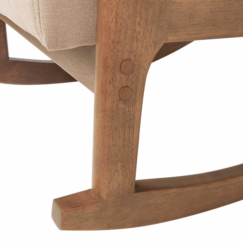 Wyld and Coco Heritage Rockhaven Beige Fabric Rocking Chair with Rubberwood Legs – 3