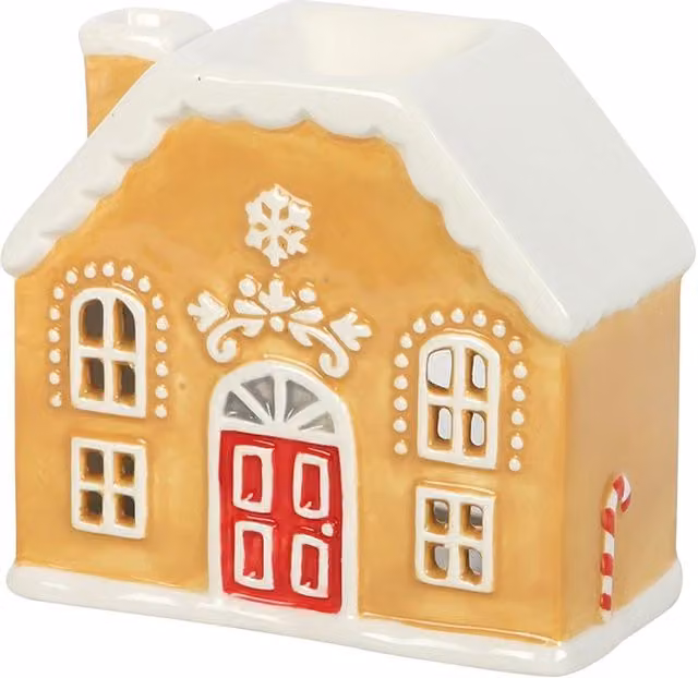 Something Different Candy Cane Gingerbread House Ceramic Oil Burner in Yellow and Multicolour