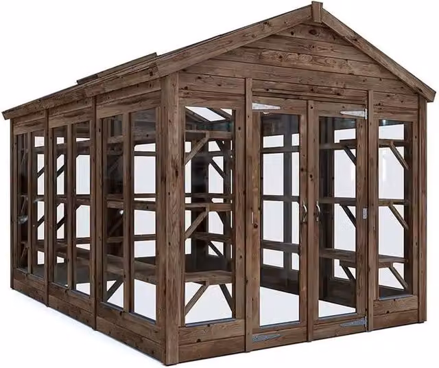 Dunster House Growzilla Wooden Greenhouse with Shelving in Brown, W: 240 cm, D: 360 cm, H: 240 cm