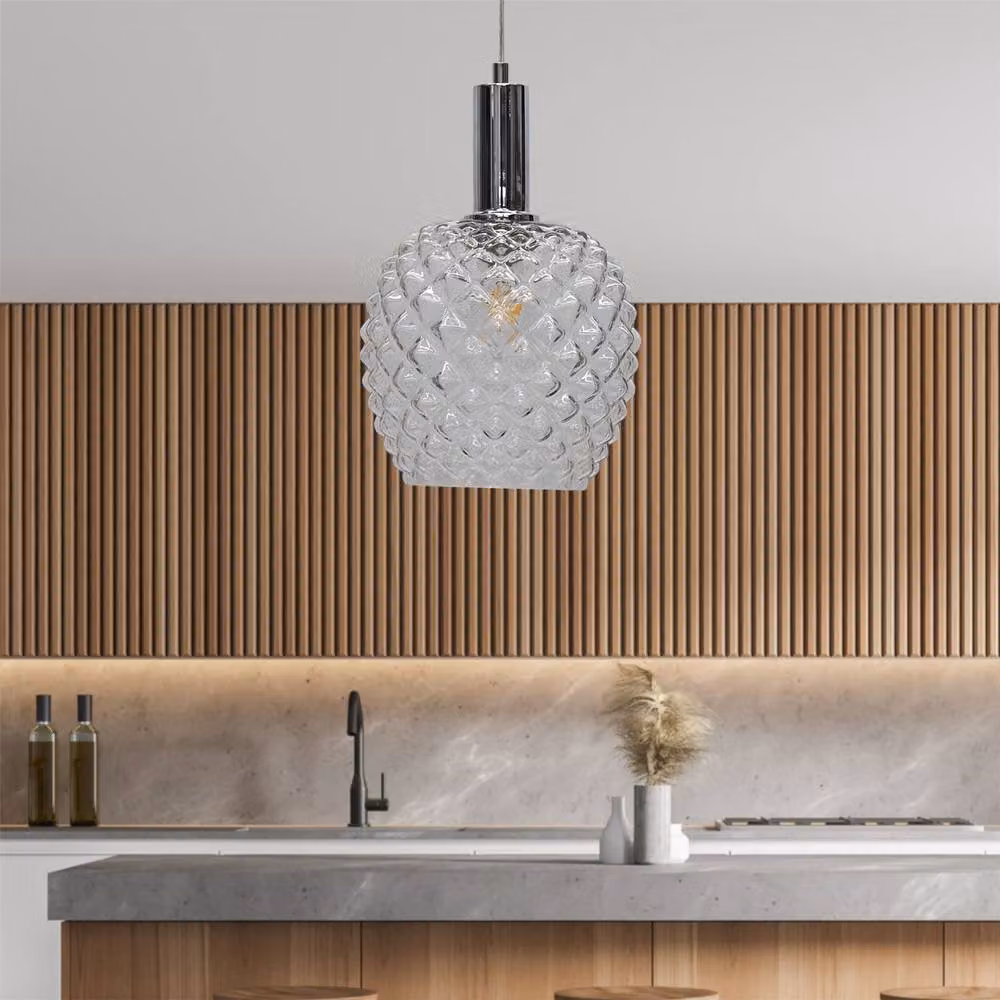 First Choice Lighting Baine Art Deco Pendant Fitting with Transparent Glass and Chrome Finish – 2