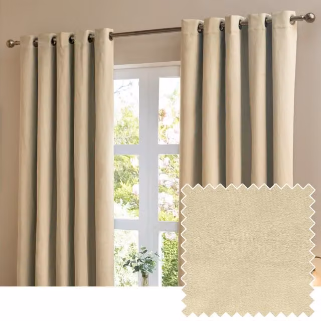 Make It A Home Set of 2 Velvet Blackout Eyelet Curtains, Natural, W: 183 cm, H: 229 cm