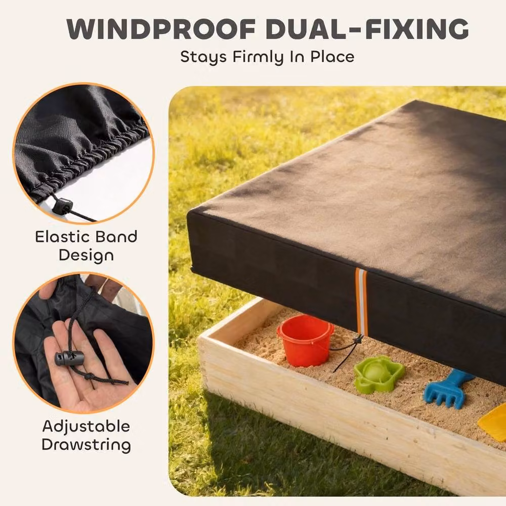FLAVORA Black Square Polyester Sandbox Cover, W/D/H: 50 x 50 x 50 cm – 4