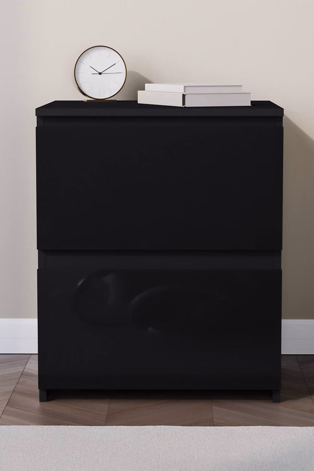 HD Designs Glinton High Gloss 2 Drawer Bedside Chest in Black – 3