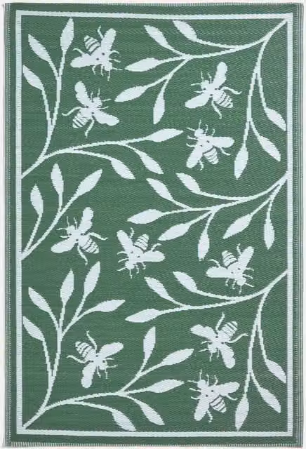 Homescapes Reversible Woven Outdoor Rug in Green Floral Bee, W/D: 182 x 122 cm