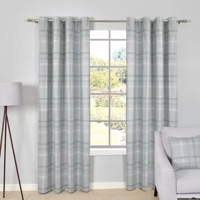 Smart Living Green Checked Thermal Eyelet Curtains, 2 Panels, Width: 117 cm, Drop: 183 cm