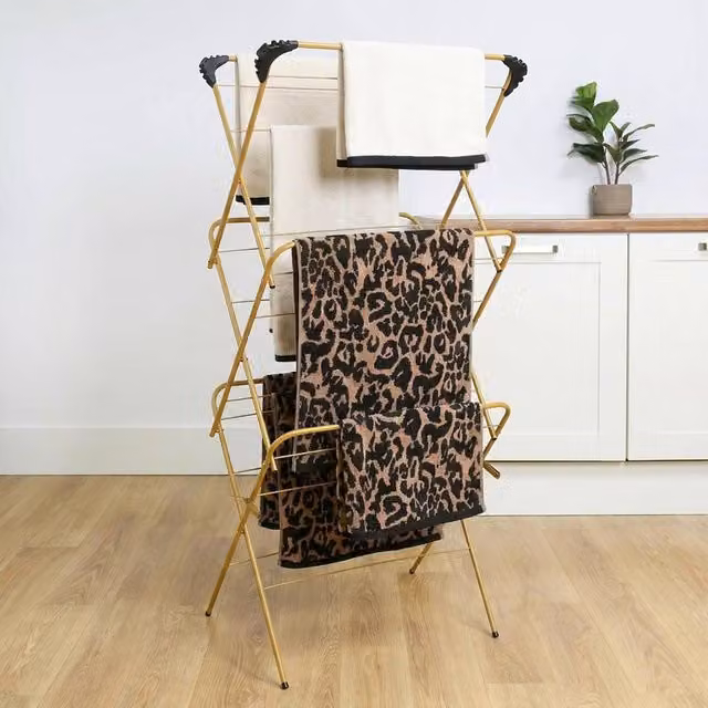 OHS 3 Tier Foldable Clothes Airer in Gold, W/D/H: 136 x 62 x 49 cm – 2