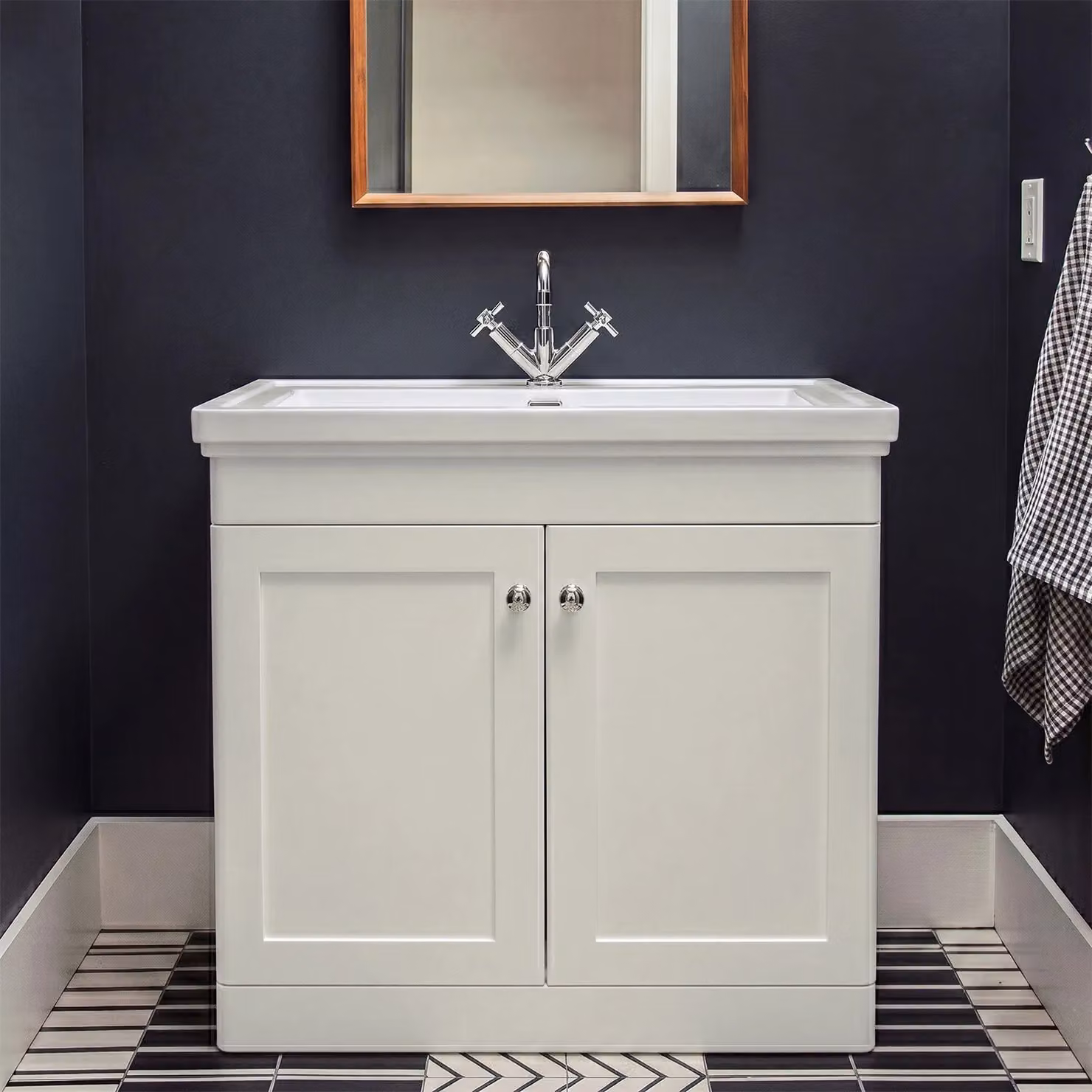 Balterley 2-Door Freestanding Bathroom Floor Vanity Unit and Fireclay Basin in Satin White, W: 80 cm, H: 86.5 cm – 3