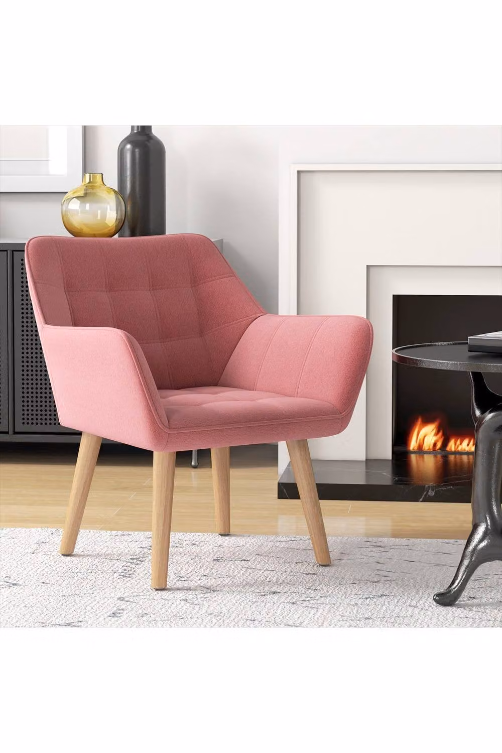 ERGOVEXA Pink Velvet Tub Accent Chair with Armrests and Metal Frame, W/D/H: 61.5 x 37.0 x 71.0 cm – 2