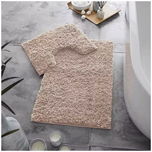 Gaveno Cavailia 2 Piece Zero Twist Non-Slip Bath Mat and Pedestal Set, Pink, W/D/H: 80 x 50 cm and 50 x 40 cm – 1