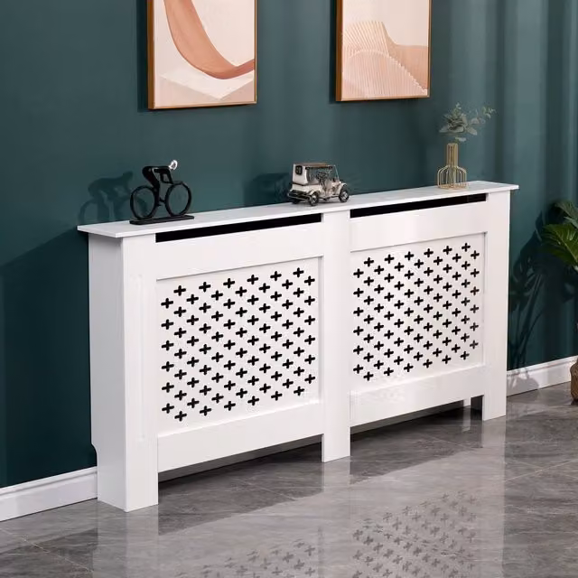 WestWood White MDF Geometric Wooden Wall Shelf Radiator Cover