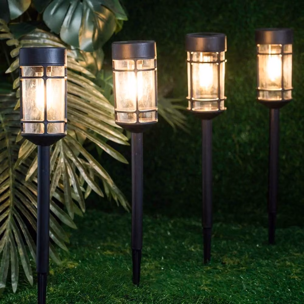 SPETLEK Pack of 4 Solar Garden Stake Lights with Warm White Filament LED in Black – 2