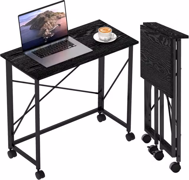 Rolipo Black Folding Computer Desk with Castors, 80 cm