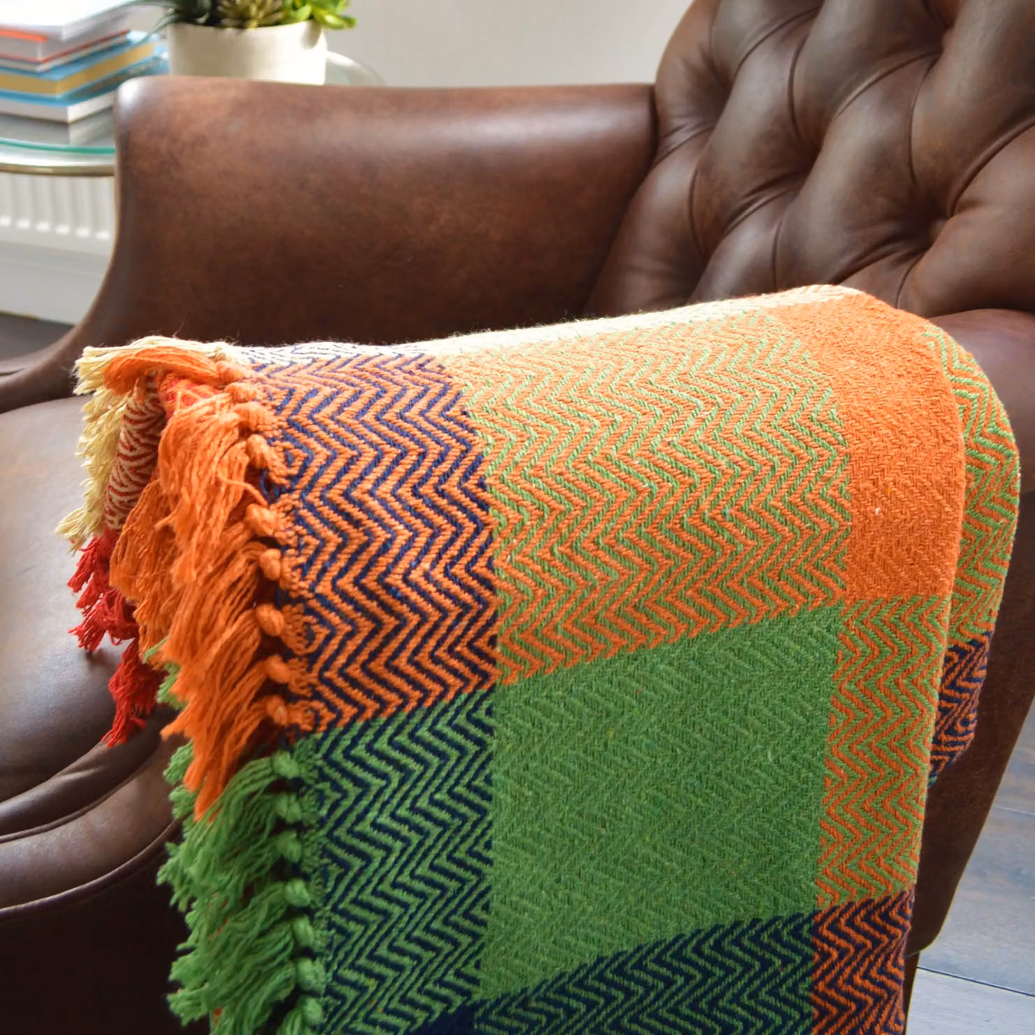 Allure Bath Fashions Multicoloured Checked Herringbone Woven Cotton Throw Blanket, W/D/H: 150 x 200 cm – 6
