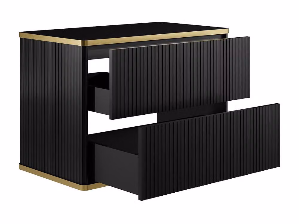 Vente-unique Wall-Mounted Ribbed Vanity Unit with Gold Edging, Black, W: 80 cm – 3