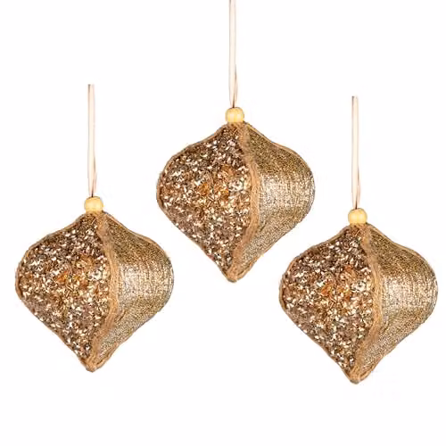 Shatchi 3-Piece Gold Sequin Bauble Hanging Christmas Tree Pendants, Diameter: 10.5 cm – 1
