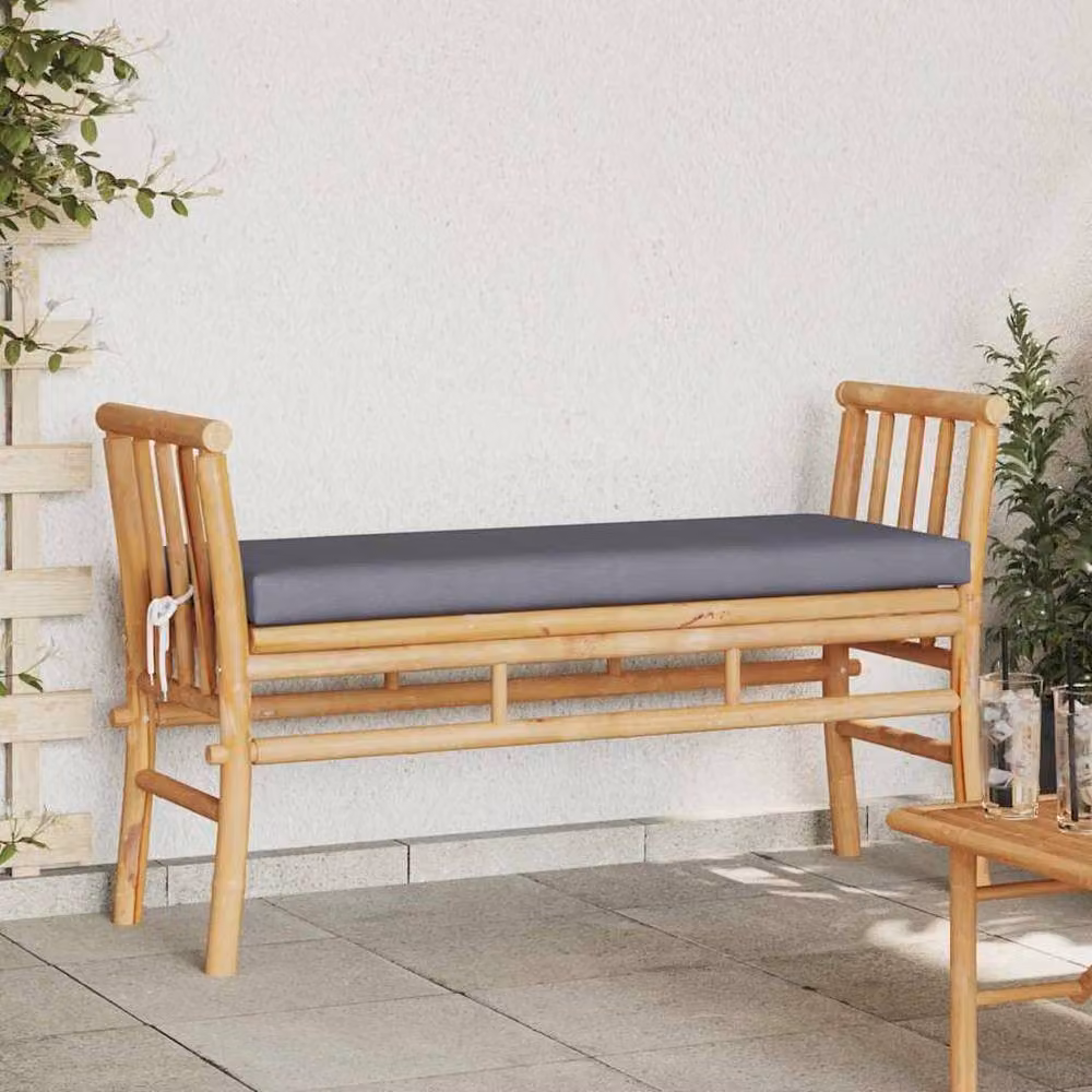 Berkfield Home Bamboo Garden Bench with Grey Cushion, Width: 110 cm – 2