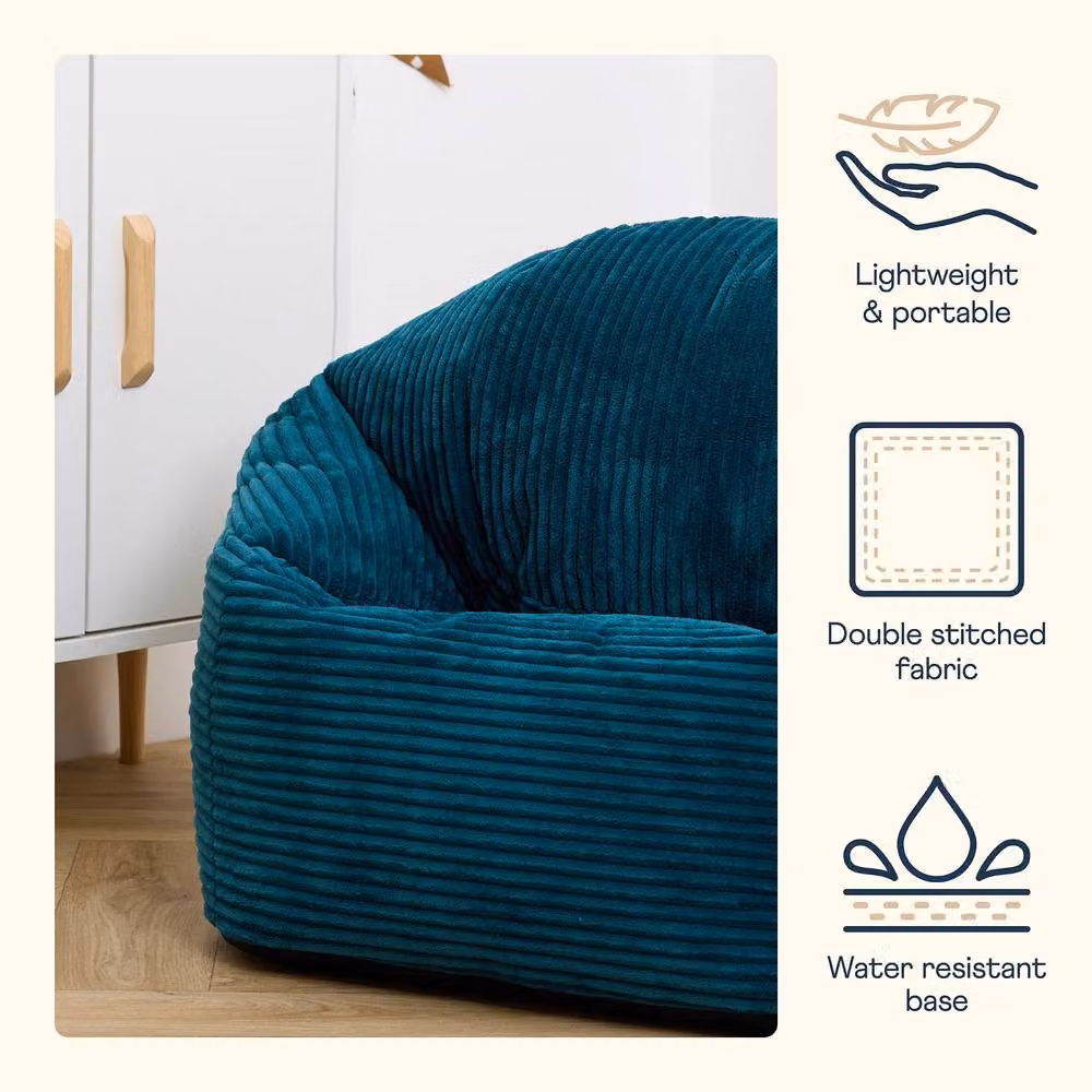 icon Kingston Kids Corduroy Bean Bag and Footstool Set in Petrol Blue – 3