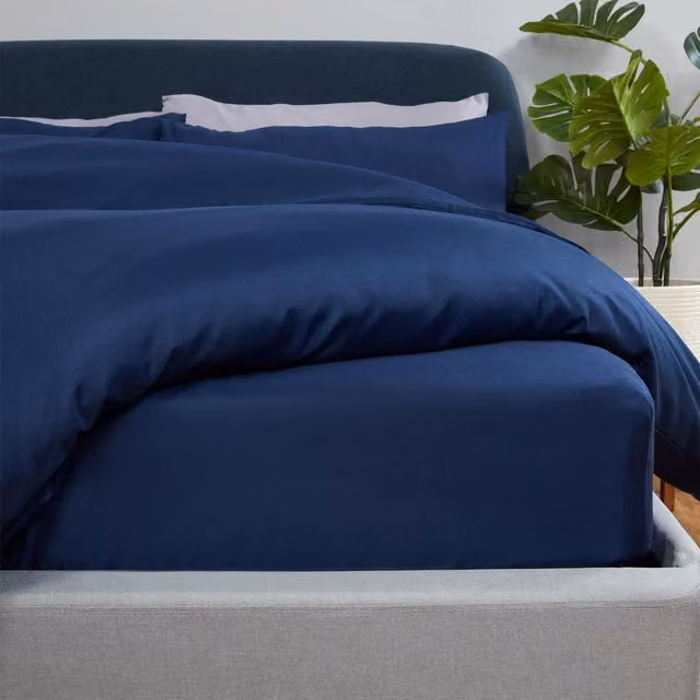 Brentfords Plain Microfibre Fitted Bed Sheet, Blue, W: 200 cm x L: 200 cm