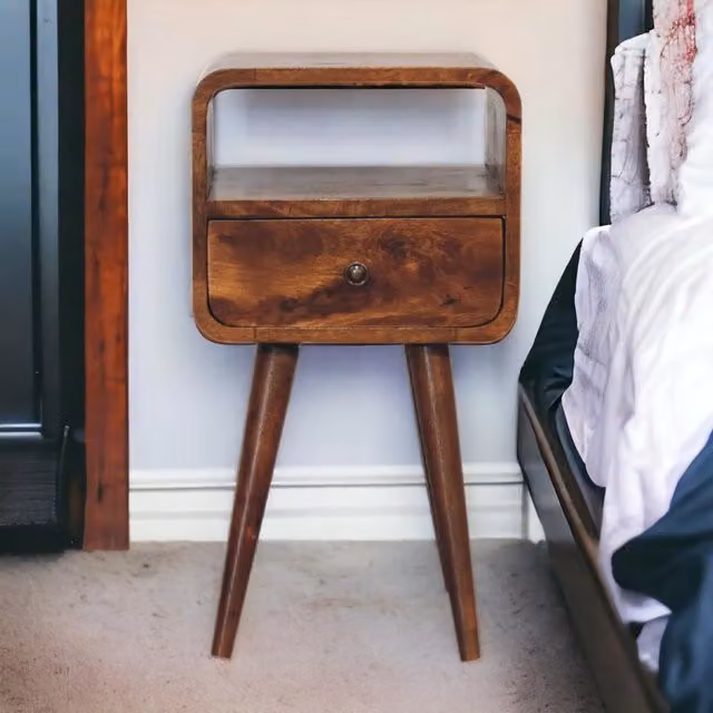 Aosom UK Solid Mango Wood Mini Bedside Table with Drawer and Open Shelf, Brown, W/D/H: 30 x 30 x 55 cm – 1