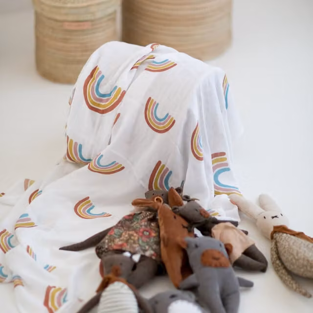 Miilk Organic Cotton Muslin Swaddle Blanket for Babies, Rainbow Multicolour