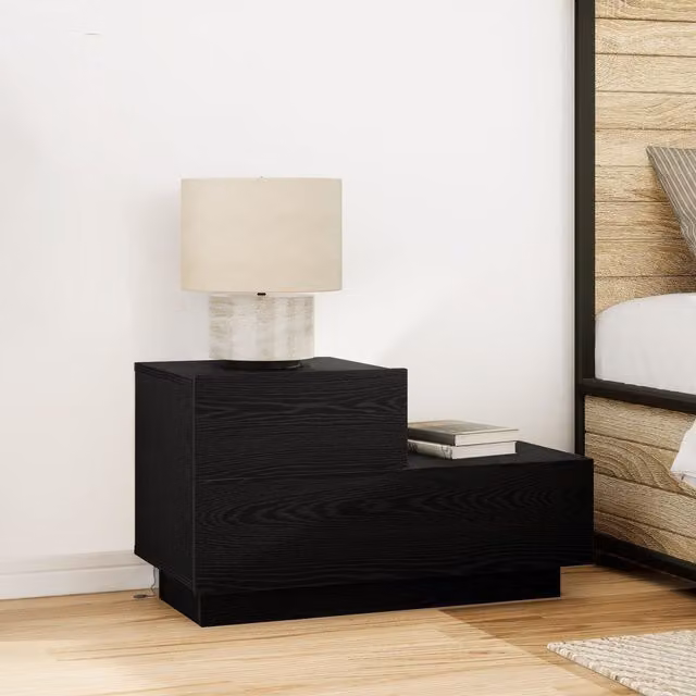 Berkfield Home Modern Bedside Cabinet with Integrated LED Lights in Black Oak, W/D/H: 100 x 36 x 49 cm – 1