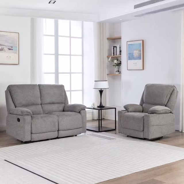 More4Homes Sydney 1 and 2 Seater Fabric Latch Recliner Sofa Set in Grey
