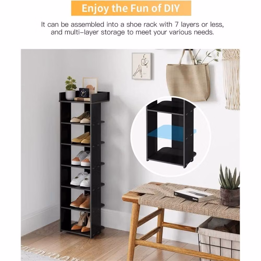 NESTLUNE 7-Tier Vertical Wooden Shoe Rack in Black – 3