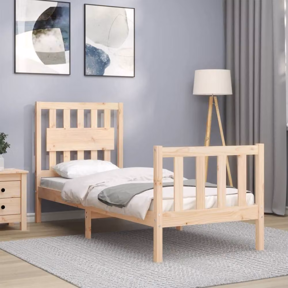 Berkfield Home Small Single Solid Wood Bed Frame with Headboard in Tan Pine, W/D/H: 80 x 160 cm – 2