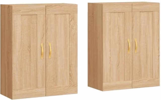 Berkfield Home Wall Mounted Cabinets, 2 Piece Set in Sonoma Oak and Light Tan Beige Engineered Wood