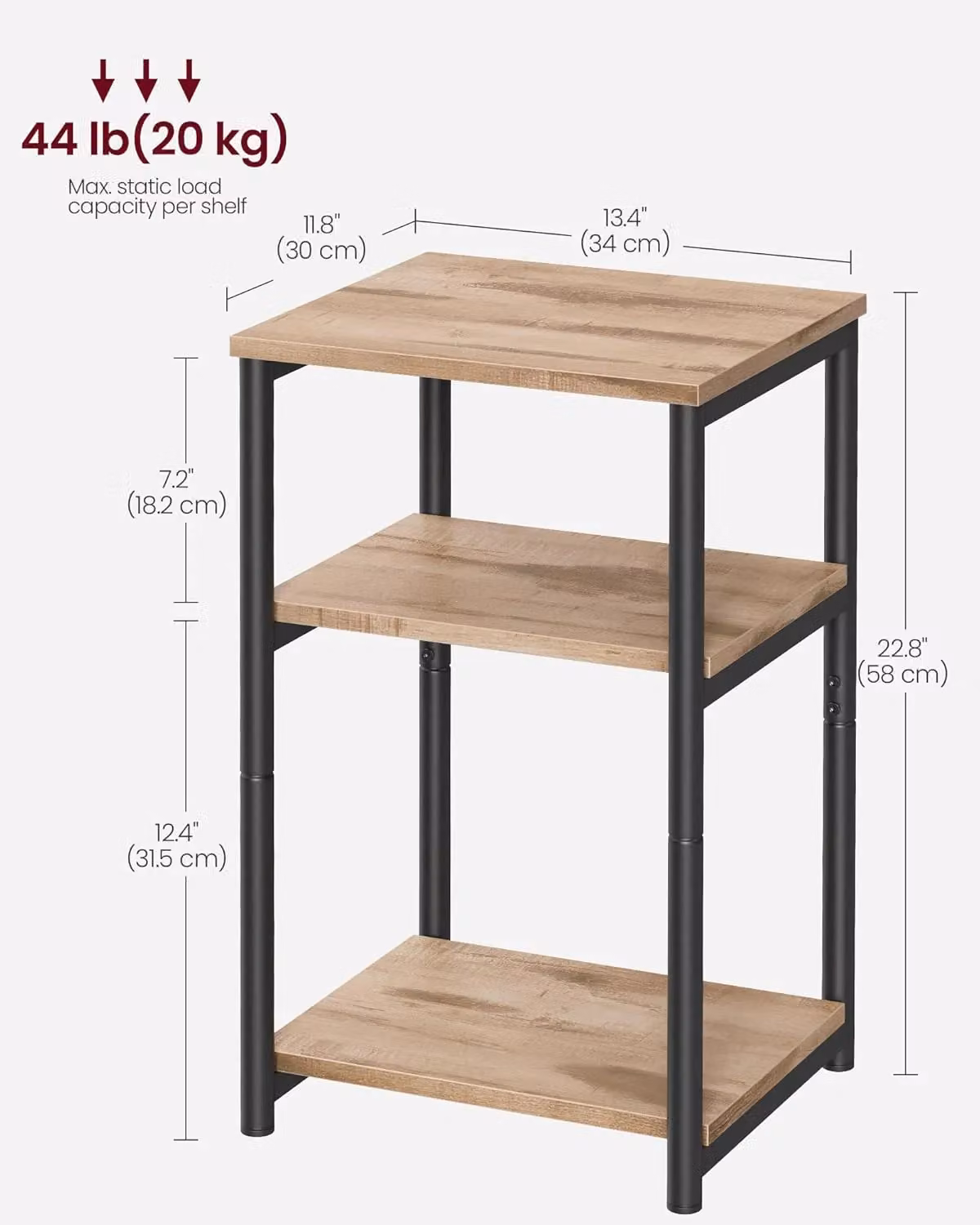 VASAGLE 3-Tier Industrial Side Table with Steel Frame in Brown – 2